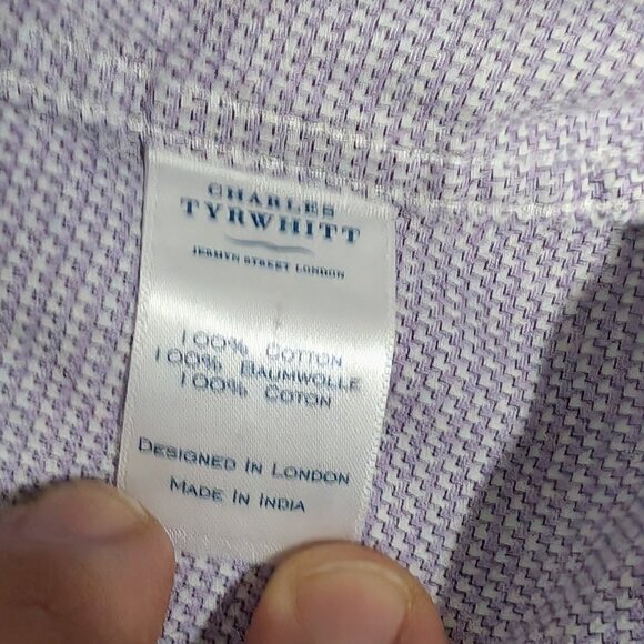 Charles Tyrwhitt Slim Fit Dress Shirt 18 Lilac Textured 100% Cotton L/S - Picture 8 of 10